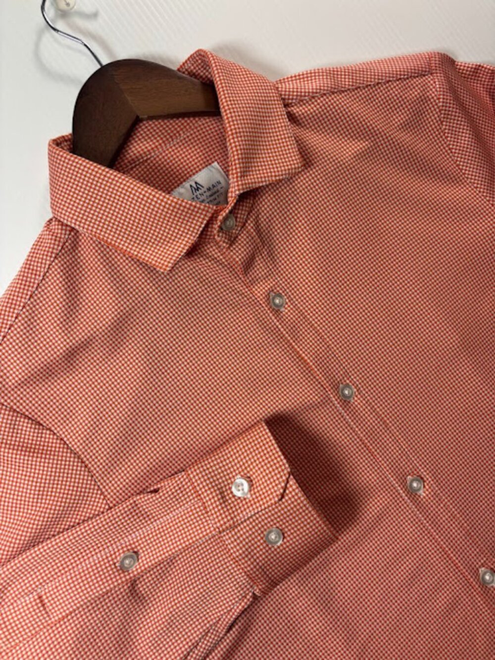 Mizzen + Main Shirt Me M Orange Check Trim Fit Button Up Long Sleeve Stretch